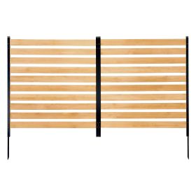 Wood Privacy Fence, 38" W x 42" L, 2-Panel Slatted Air Conditioner Fence Screen, Pool Equipment Enclosure with Metal Stakes, Easy DIY Installatio