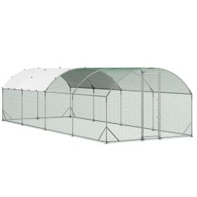 Large Metal Chicken Coop, 9 x 25 x 6.6 ft, Walk-in Chicken Run House with Waterproof Cover & Sturdy Frame