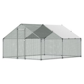Large Metal Chicken Coop, 9.8 x 13.1 x 6.6 ft, Walk-in Chicken Runs with Waterproof Cover, Spire Roof Hen House Enclosure with Lock
