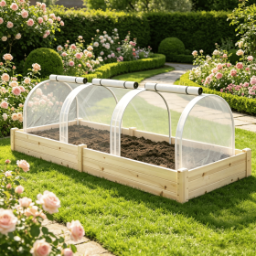 Portable 9.7x3x2.5 Foot Tunneled Greenhouse White with 3 Zippered Doors Water UV Fighting PE Cover for Gardening