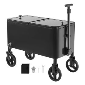 80 Quart Rolling Ice Chest Cart, with 2-Stage Telescopic Pull Handle and 2 Swivel Casters, Portable Table Beach Patio Party Bar Cold Drink Bevera