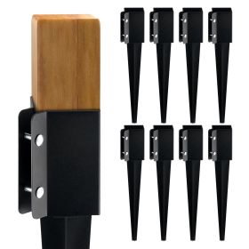 Fence Post Anchor Ground Spike, 8 Pack 24 x 4 x 4 Inches Outer Diameter (Inner Diameter 3.5 x3.5 Inches), Metal Black Powder Coated Post Stake Gr