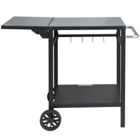 Outdoor Grill Dining Cart with Double-Shelf, BBQ Movable Food Prep Table, Multifunctional Foldable Iron Table Top