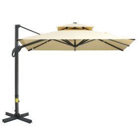 10ft Offset Patio Umbrella, Hanging Cantilever Umbrella, Square Shape, Aluminum Cross Base, Tilt, 360-Degree Rotation, Beige