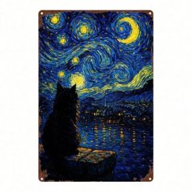 CIFbuy 1pc Starry Night Cat Metal Sign 8x12 Inch, Vintage Aesthetic Wall Plaque, Sturdy 2D Flat Decor For Bedroom Kitchen Bar Restauran TikTok, T (Option: defaulttitle)