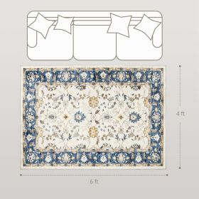 Machine Washable Area Rug 4x6, Non-Slip Boho Floral Print Floor Carpet For Living Room, Bedroom, Dining Room, Blue (Option: Blue)