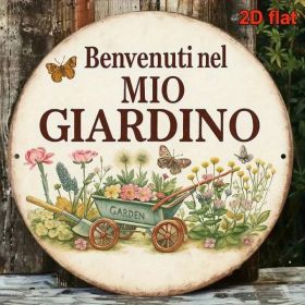 CIFbuy Vintage Welcome To My Garden Sign Italian Language, 8x8 Inch Round French Aluminum Plaque, 2D Flat Decorative Garden Wall Art TikTok, TikT (Option: defaulttitle)