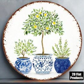Vintage Lemon Tree Wall Art 8x8in Mediterranean Round Sign (Option: Tin)