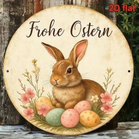 CIFbuy Vintage German Easter Bunny Metal Sign 8 Inch Round Aluminum Plaque, Frhliche Ostern Spring Pastel Eggs Foliage Wall Decor For TikTok, Tik (Option: defaulttitle)