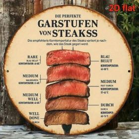 CIFbuy 1pc Vintage French/German Steak Doneness Chart, 8x8 Inch Retro Meat Temperature Guide Sign, 2D Flat Kitchen Decor For Restaurant TikTok, T (Option: defaulttitle)