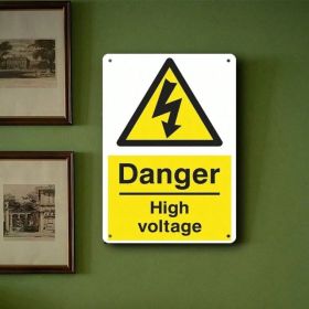 CIFbuy 1pc 2D Flat High Voltage Warning Metal Iron Sign, Vintage Industrial Square Safety Notice Plaque For Garage Shop Room Wall Decor TikTok, T (Option: defaulttitle)