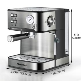 20 Bar Professional Espresso Machine With Milk Frother, Single & Double Shot, ESE Pod Compatible, Pressure Display, Removable Water Tank For Capp (Option: SILVER)