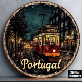 8x8in Lisbon Tram Retro Sign Portuguese Street Scene Wall Decor (Option: Tin)