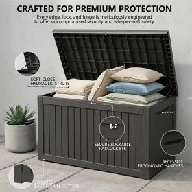 230 Gallon Outdoor Storage Box, Waterproof Resin Deck Container with Lockable Lid, Patio Organizer for Cushions & Garden Tools (Color: BLACK)