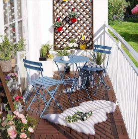 3 Piece Folding Patio Bistro Set for Outdoor Balcony,  Steel Frame, Foldable Table and Chairs, for Balcony Garden Patio (Color: Bule)