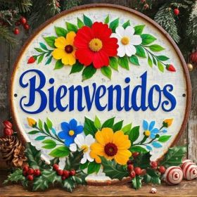 CIFbuy Spanish Flower Welcome Round Metal Sign 7.8x7.8in 1PC Vintage 2D HD Printed Iron Wall Decor Rustic Flat Hanging Plaque For Front TikTok, T (Option: defaulttitle)