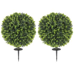 2 Pack 1.3ft Artificial Ball Eucalyptus Topiary With Ground Stake, UV Resistant Faux Greenery For Indoor Outdoor (Option: Green)