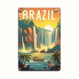 CIFbuy Vintage Iguazu Falls Metal Sign, Retro Brazilian Waterfall Wall Art With Bold BRASIL Text, 12x8 Inch Flat Travel Decor For Home TikTok, Ti (Option: defaulttitle)