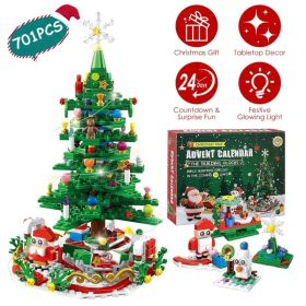 Christmas Tree Building Toy - 701 Pcs With 24-Day Countdown Calendar, 30 LED Warm Lights (USB Powered) - Santa, Ornaments, Snowflake Topper - Edu (Option: defaulttitle)